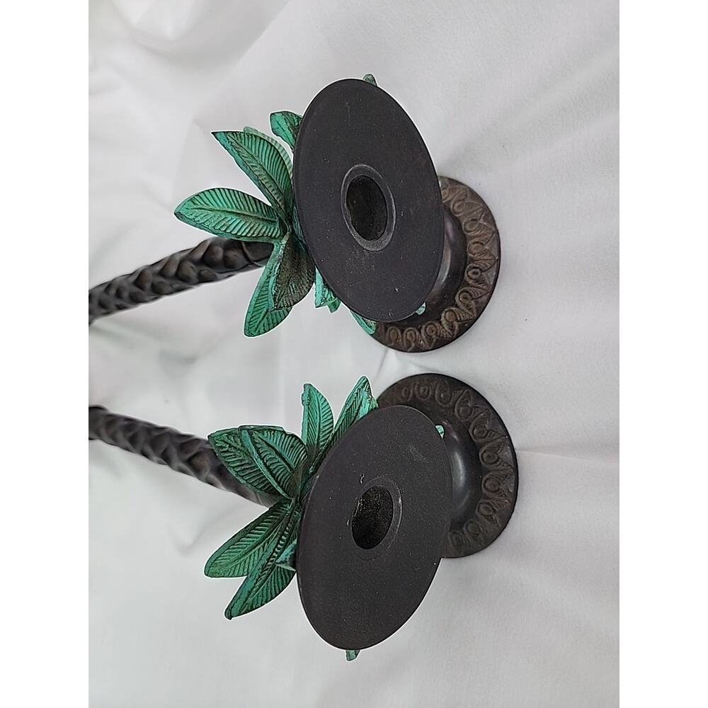 Wall Candle Sconces Pair Of 2 Brass Palm Trees Made In India 13" Good Condition - Picture 3 of 15